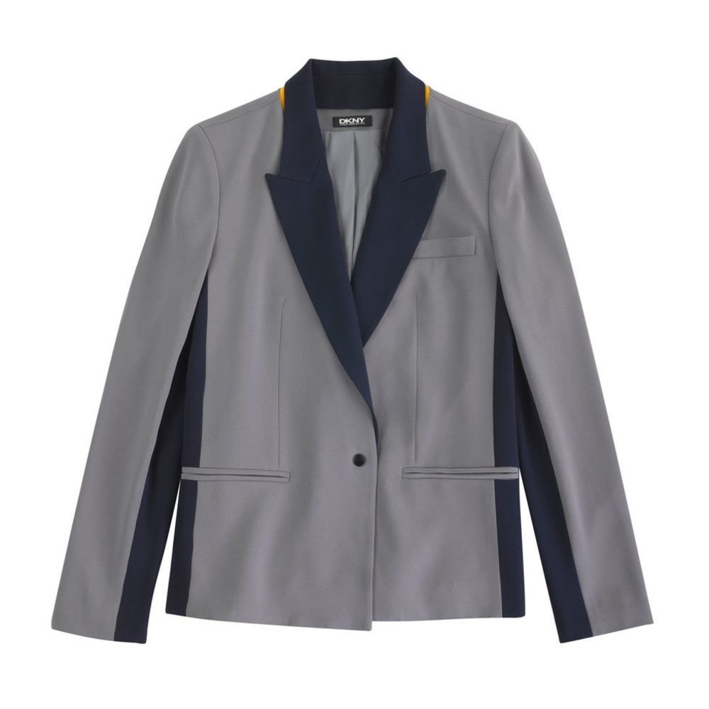 DKNY x Cara Delevingne Grey Satin Crepe Blazer Suit Jacket